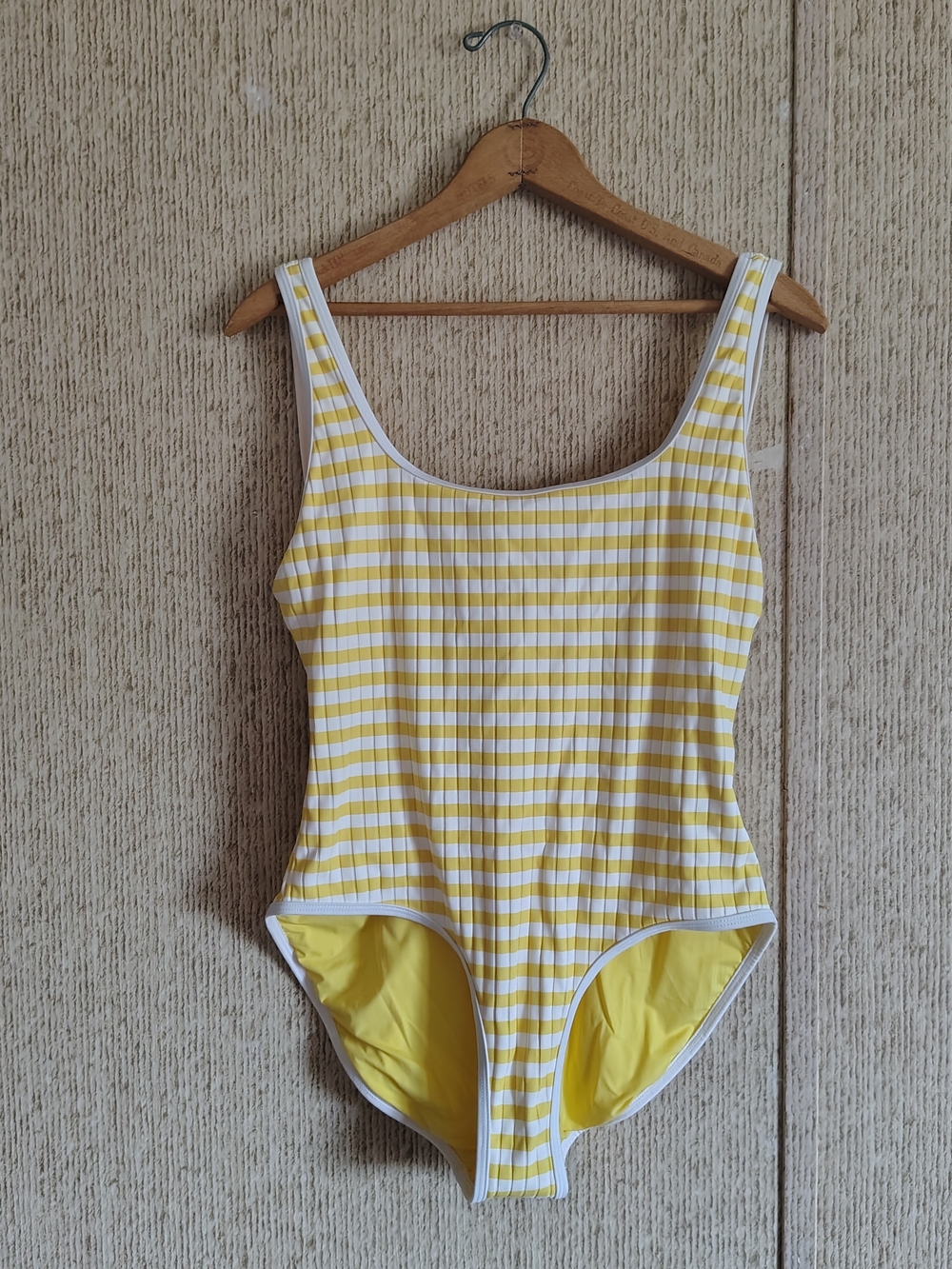 NEW Solid & Striped The Anne-Marie Yellow & White Striped One Piece Swimsuit, L